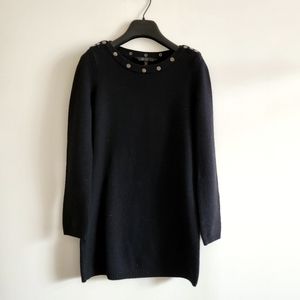 BCBG MaxAzaria XS black sweater mini dress. crewneck, button details